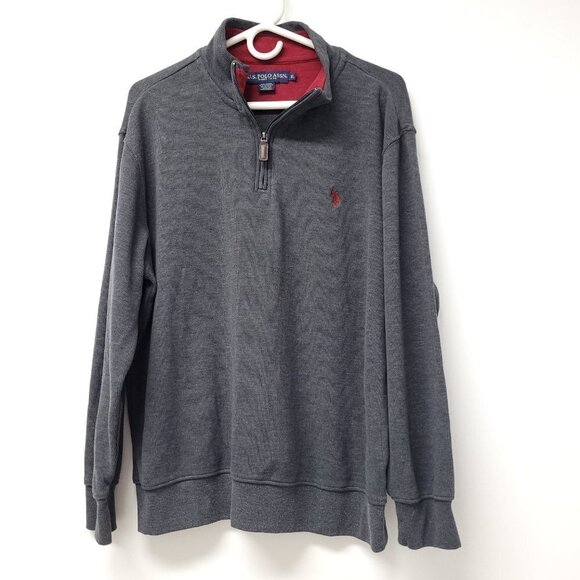 U.S. Polo Assn Mens Quater Zip Long Sleeve Sweater Size XL Gray - Picture 1 of 6
